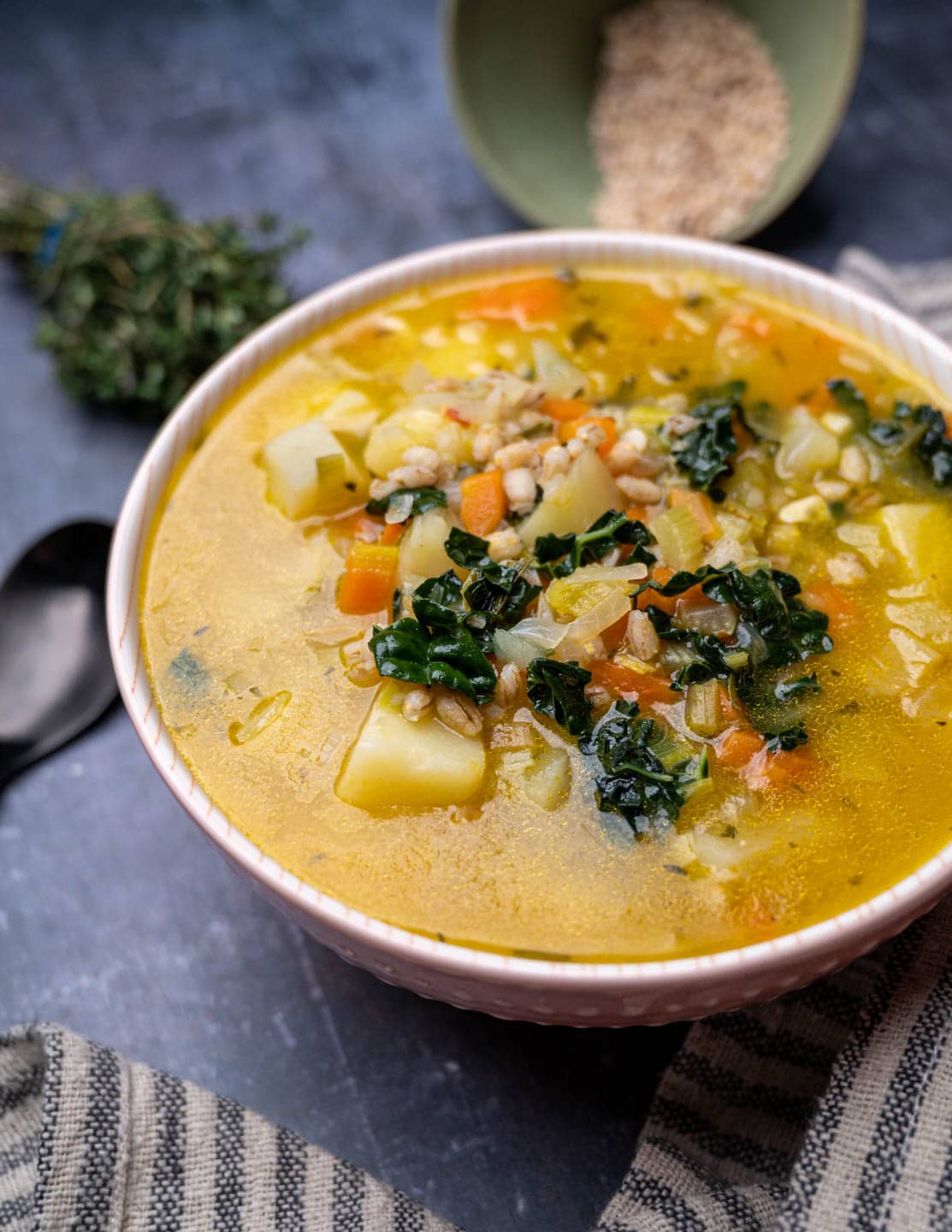 Pearl Barley Soup with Leek and Potatoes - Vegan Cocotte