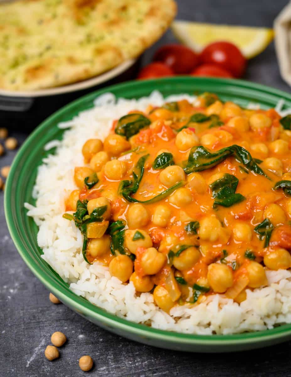 a plate of creamy chana masala