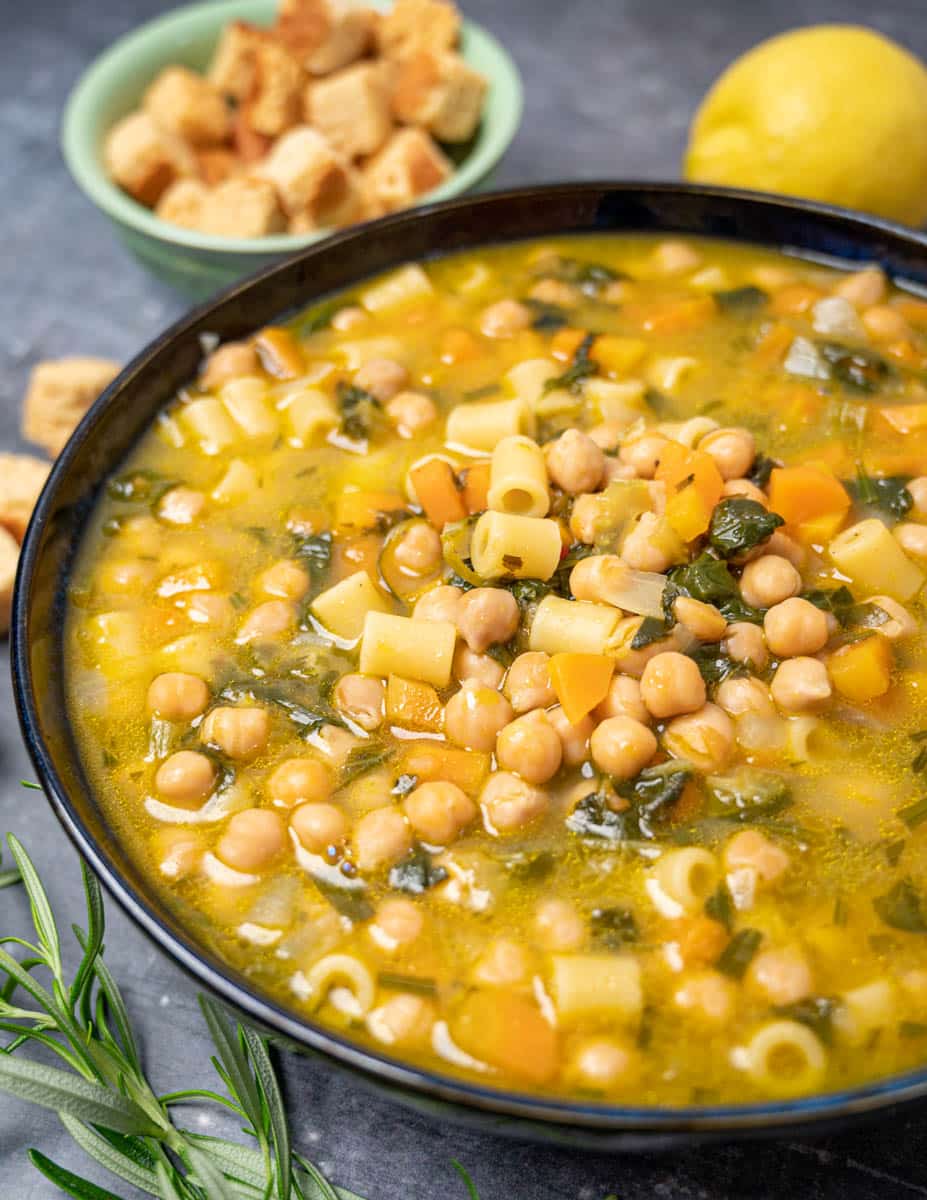 photo of a bowl of minestra di ceci