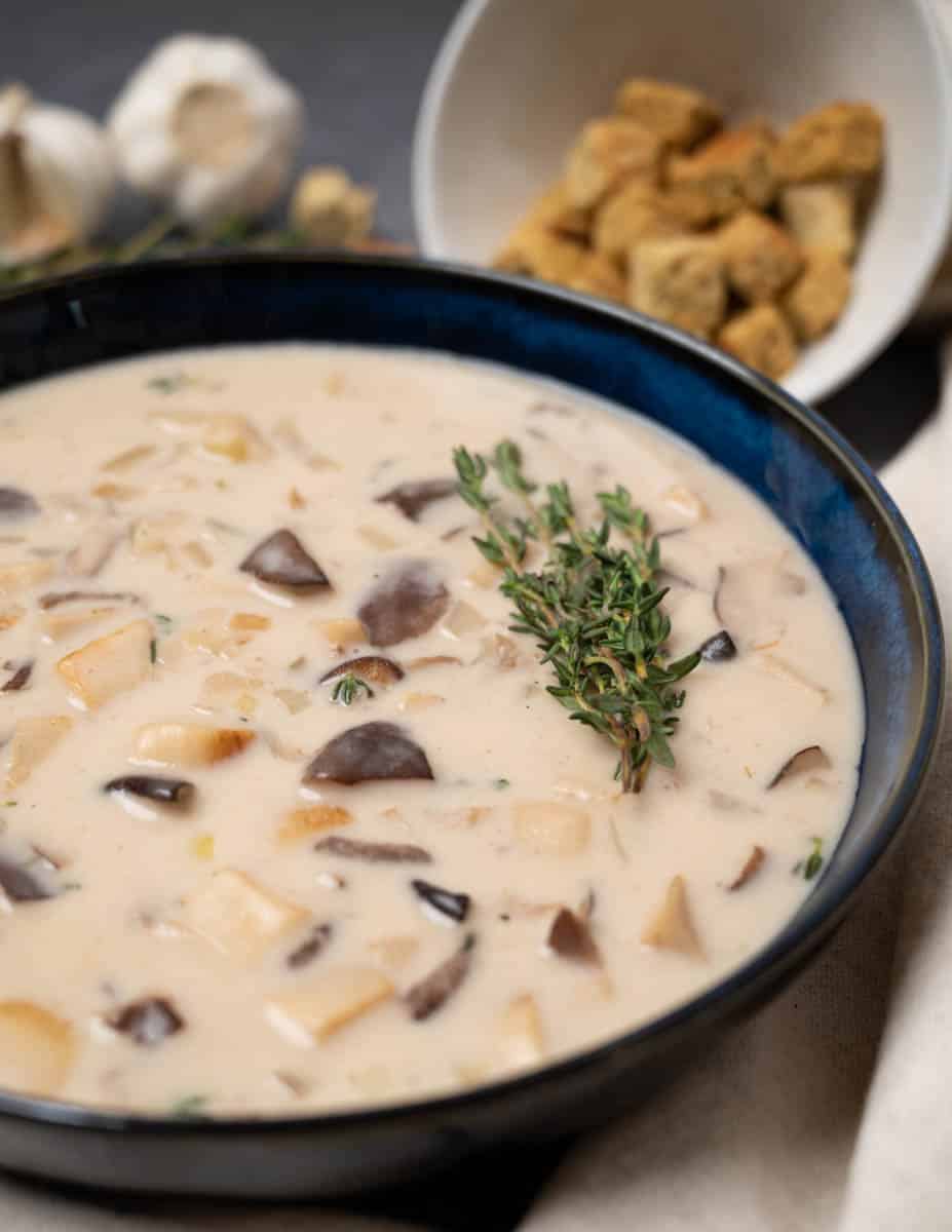 a bowl of oyster mushroom soup