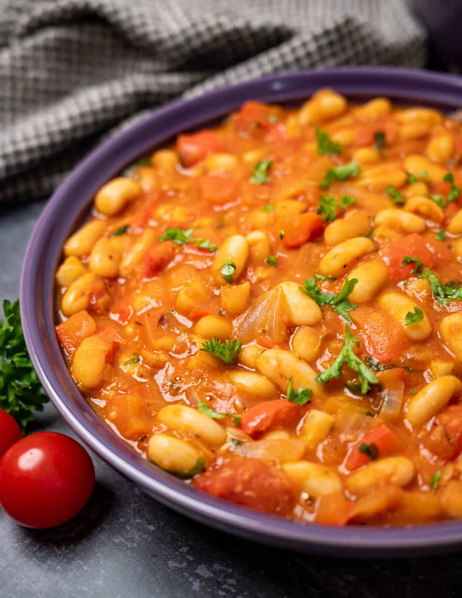 close up photo of a Spanish white bean stew