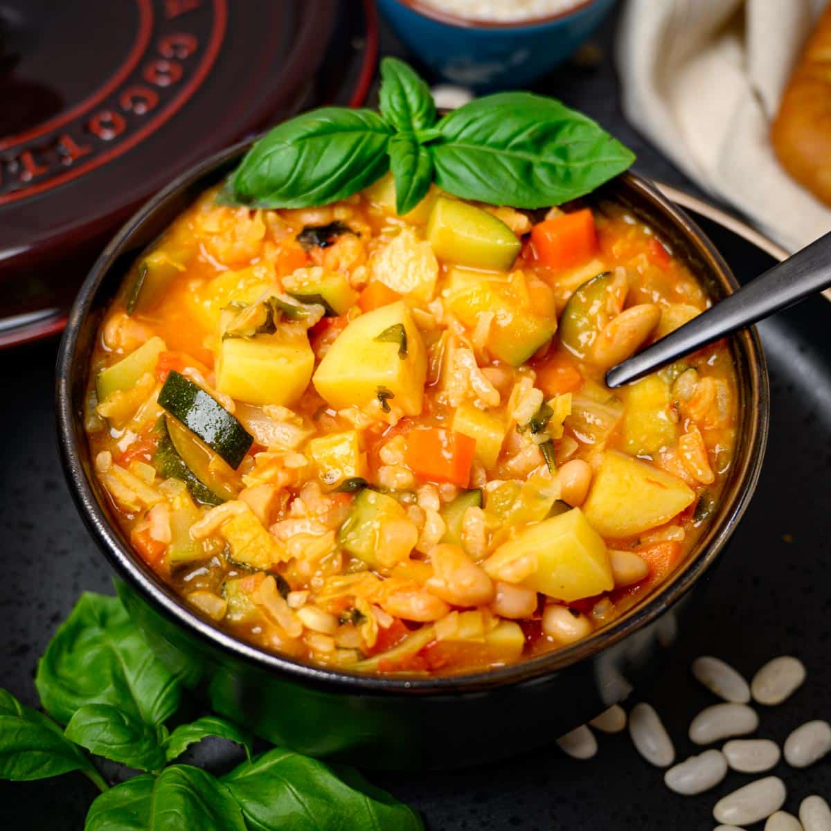 a bowl of vegan minestrone alla Milanese