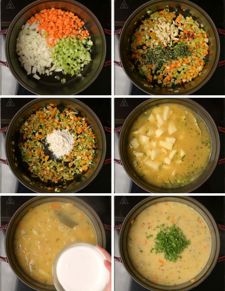 vegan potato soup cooking steps