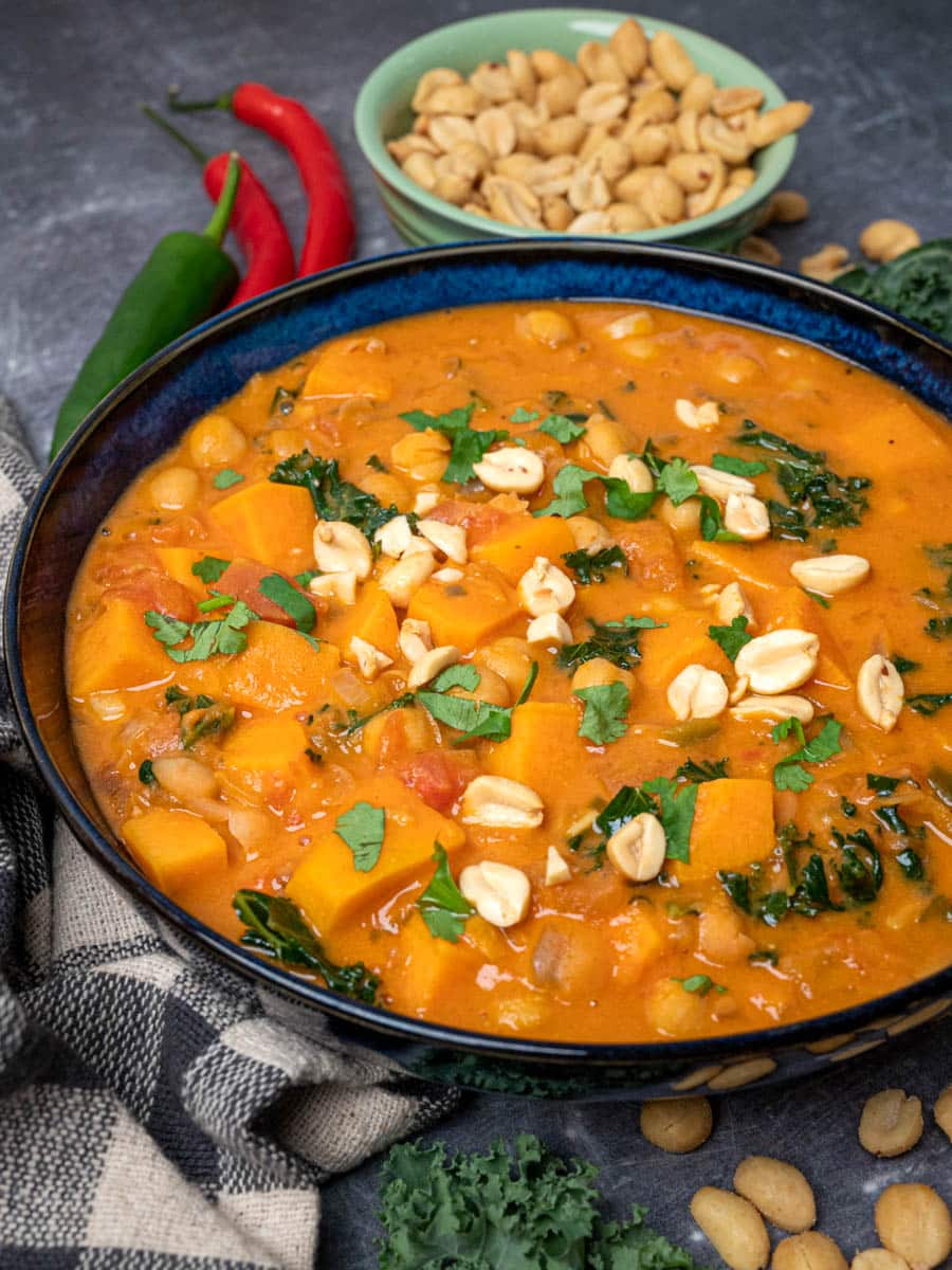 peanut butter soup with chillies on the side