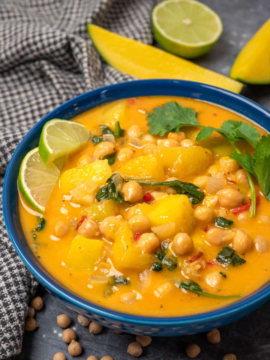 A bowl of Thai curry with chickpeas