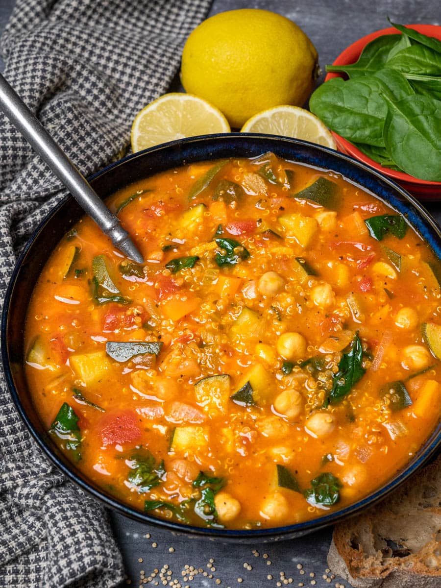 a bowl of quinoa vegetable soup