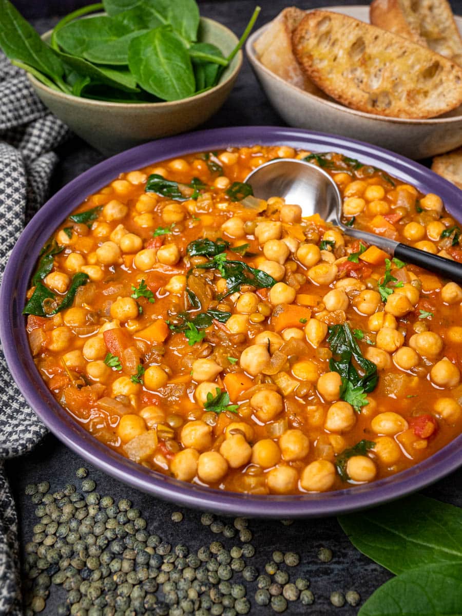 a plate of lentil chickpea stew