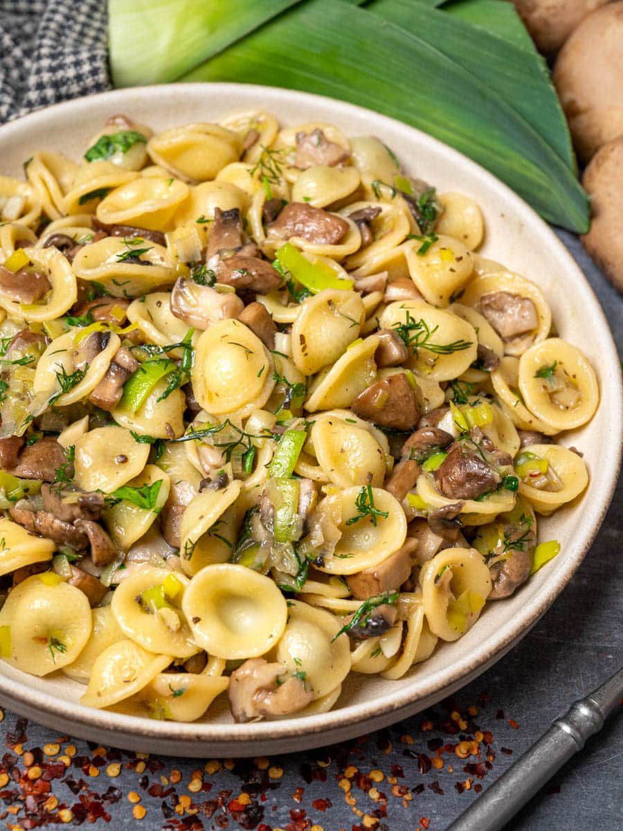 vegan Italian dish with orecchiette