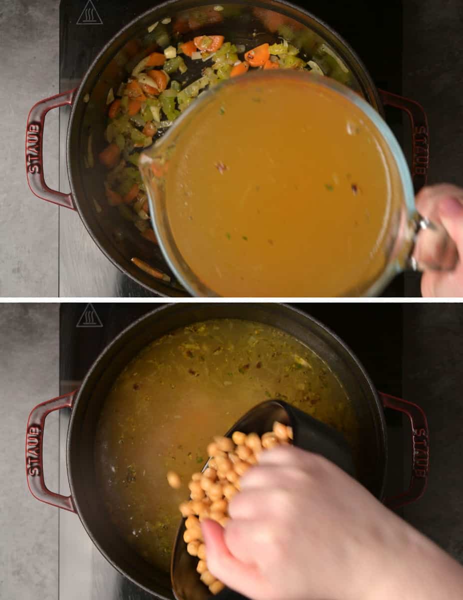 vegan chickpea noodle soup making instructions
