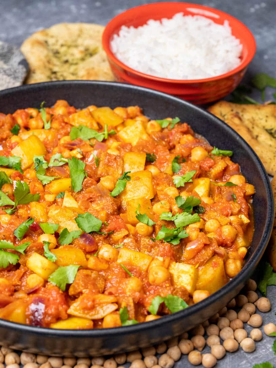 a plate of chickpea tofu curry