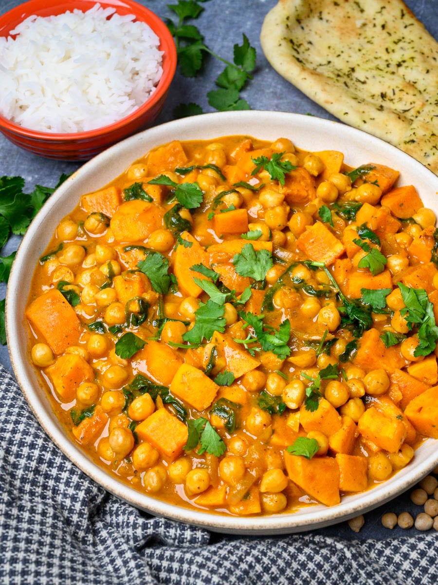 sweet potato and chickpea curry with rice