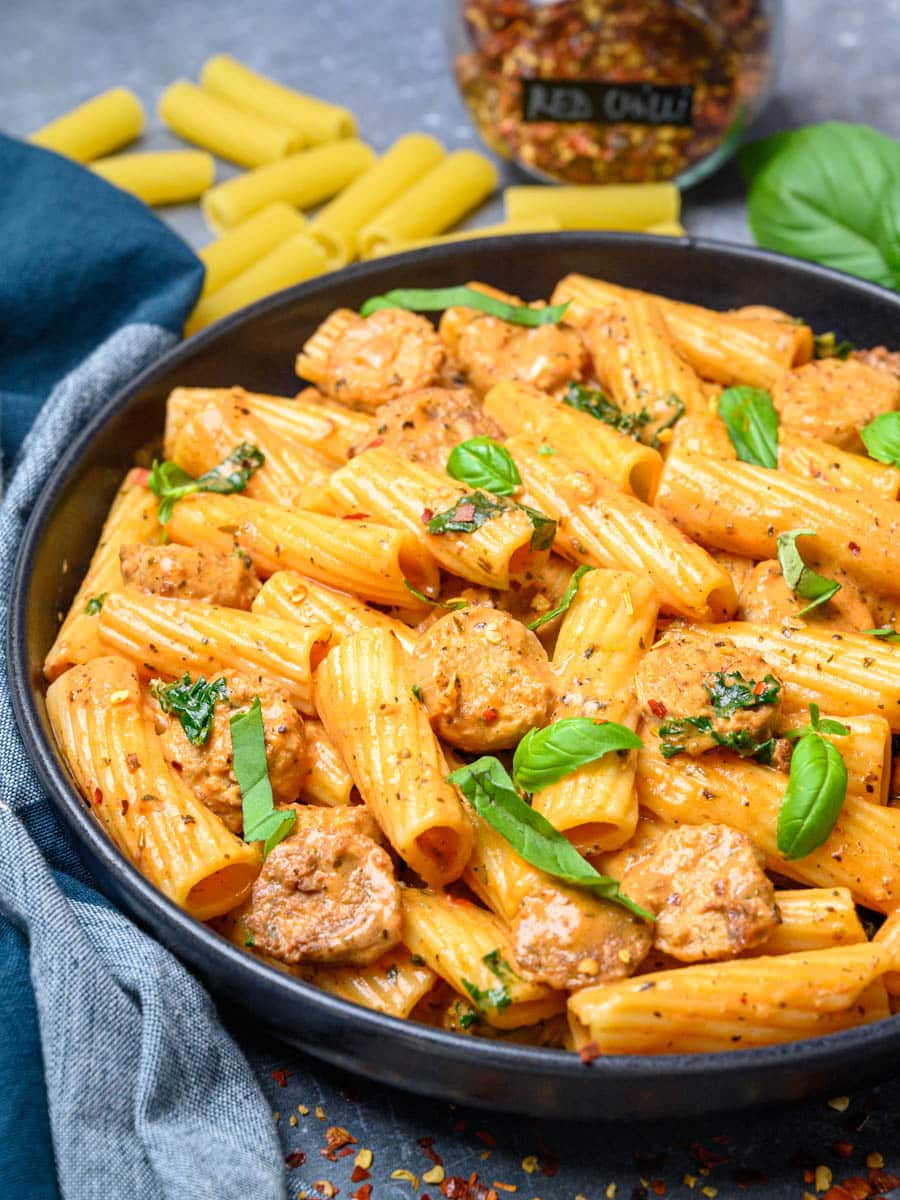 Spicy Vegan Sausage Pasta - This Savory Vegan