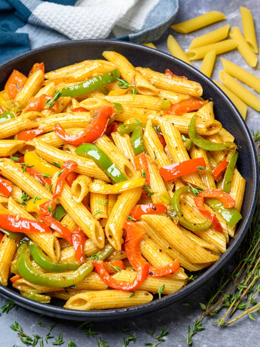 a plate of vegan rasta pasta