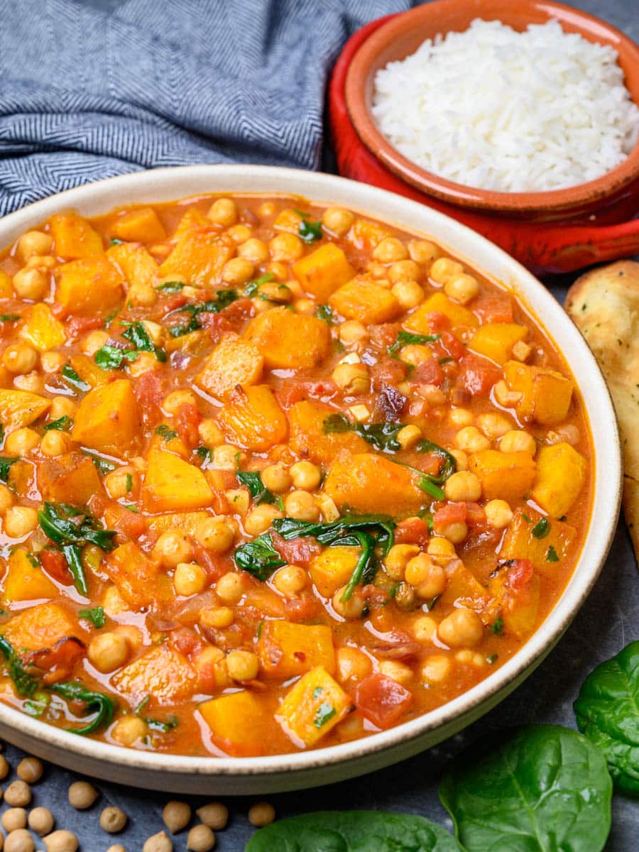 Butternut Squash and Chickpea Curry with rice