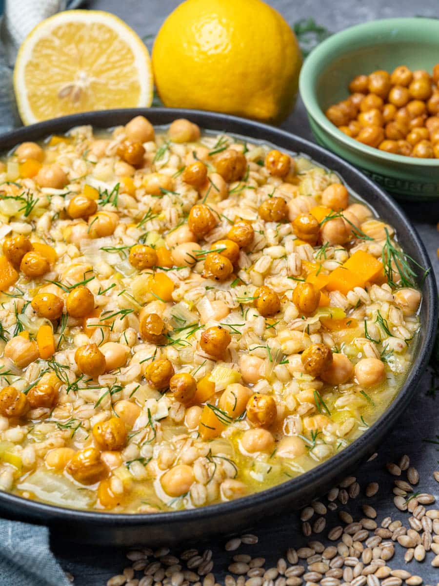 chickpea and pearl barley stew with lemons