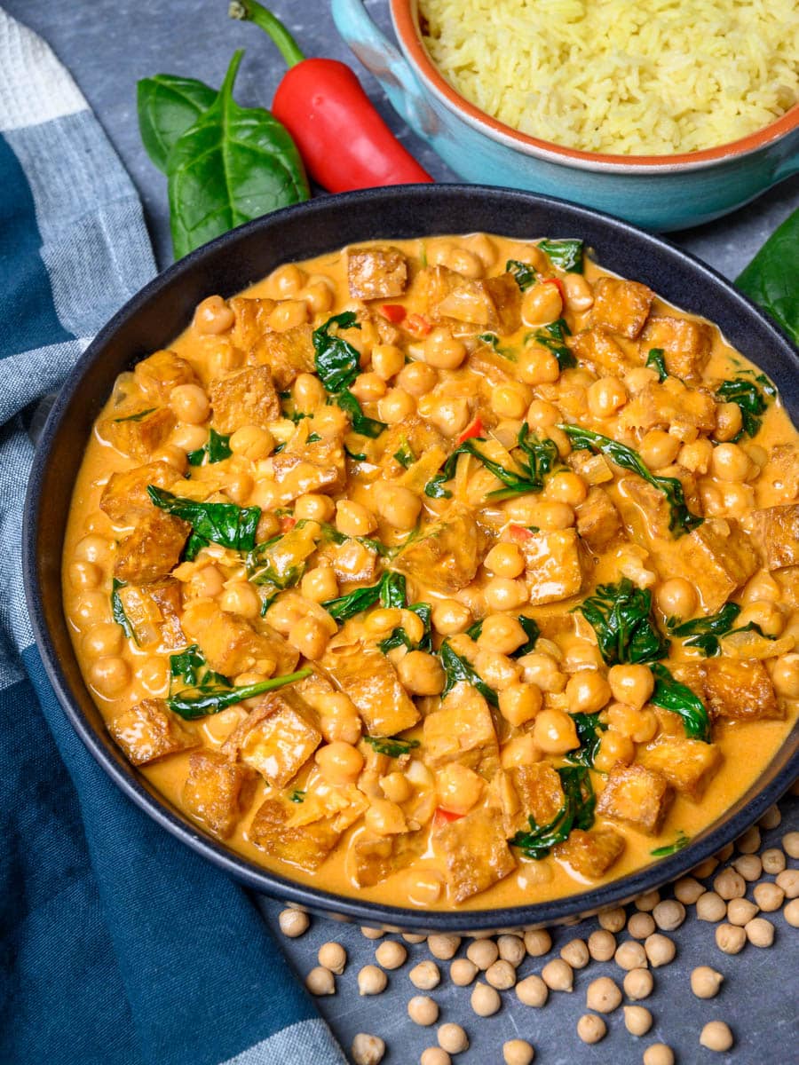 indian tofu curry with rice