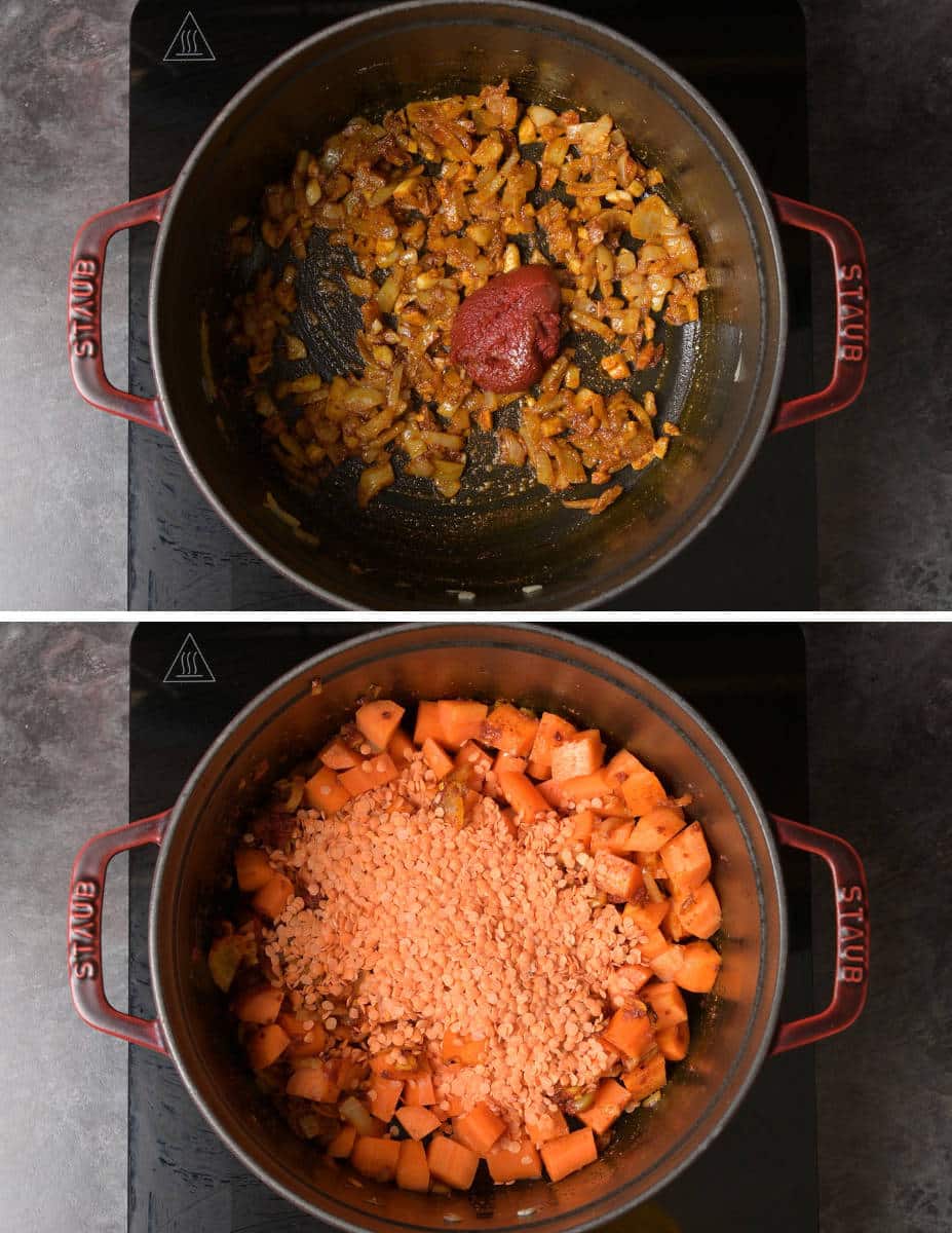 spiced carrot and lentil soup making instructions