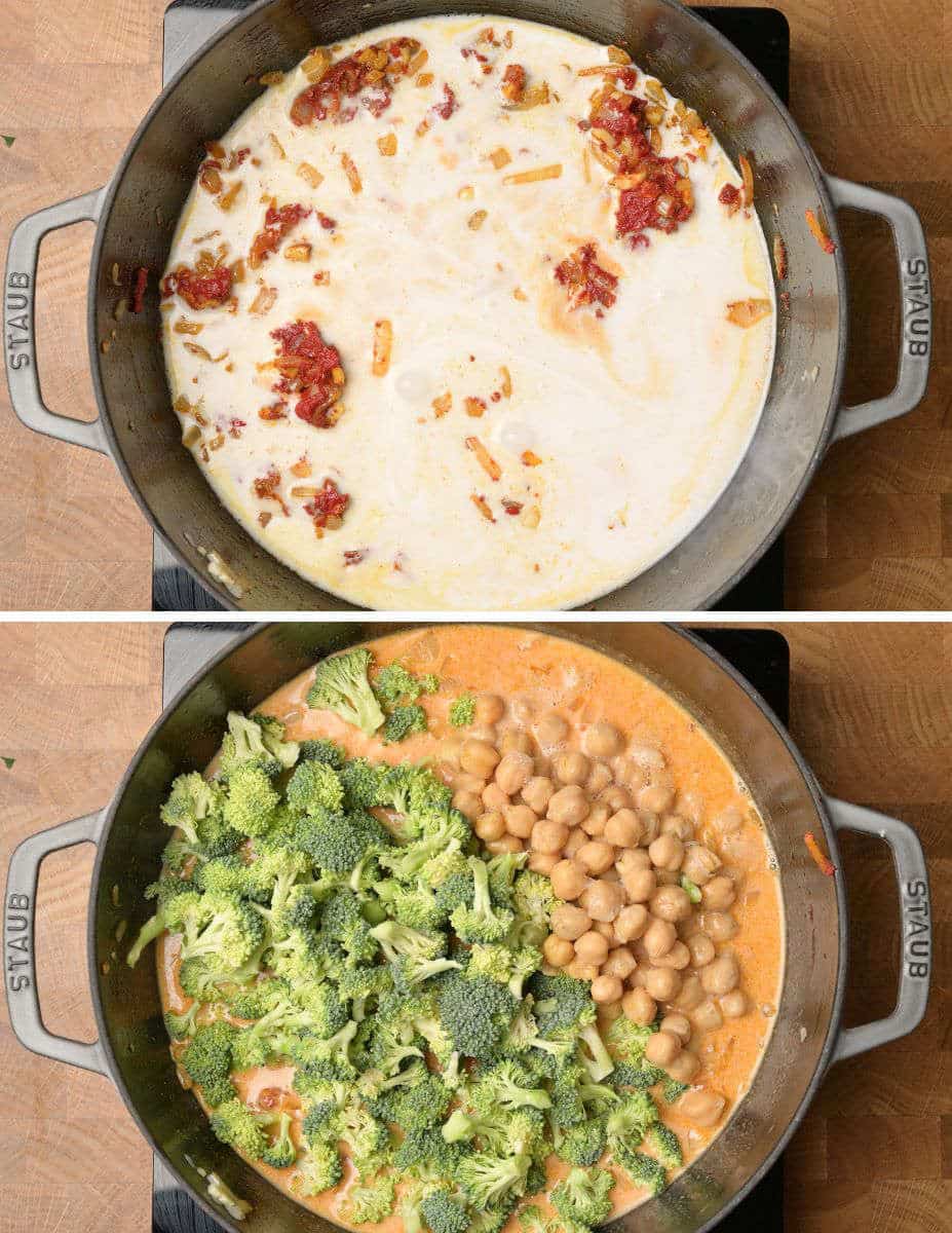 Indian dish with chickpeas and broccoli