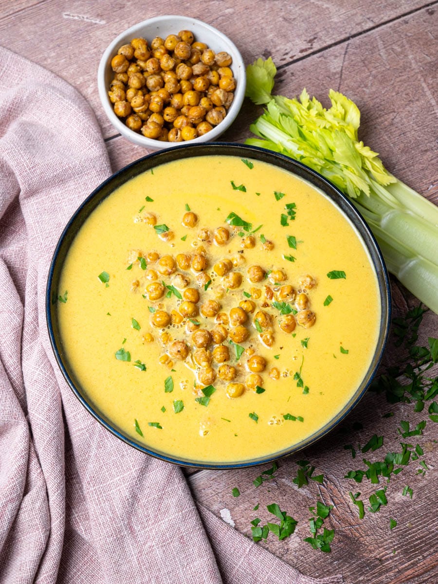 a bowl of a carrot celery soup